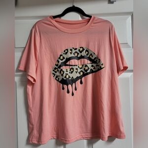 SHEIN Womens Leopard Lips Curve Pink Top Size 1XL